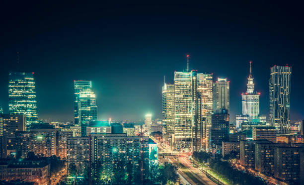 istock Warsaw downtown at night, Poland 856079330