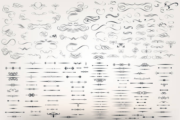 illustrations, cliparts, dessins animés et icônes de vaste ensemble ou collection de fioritures de filigrane de vecteur pour la conception - vectoriels