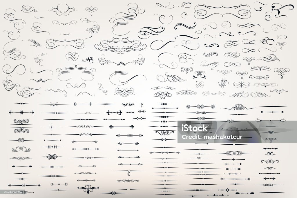 Huge set or collection of vector filigree flourishes for design Knick Knack stock vector