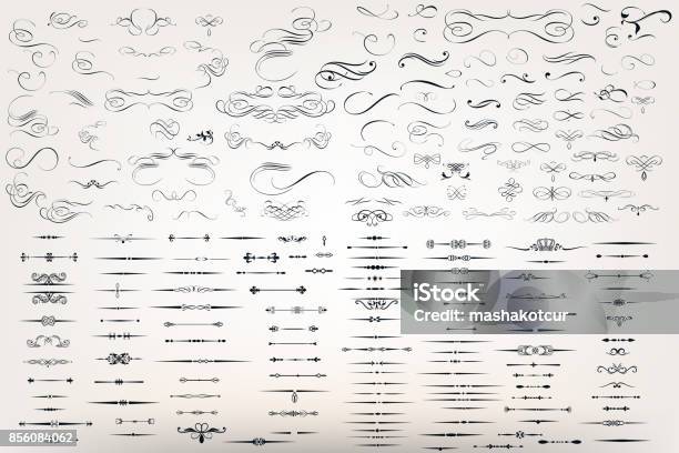 Huge Set Or Collection Of Vector Filigree Flourishes For Design Stock Illustration - Download Image Now