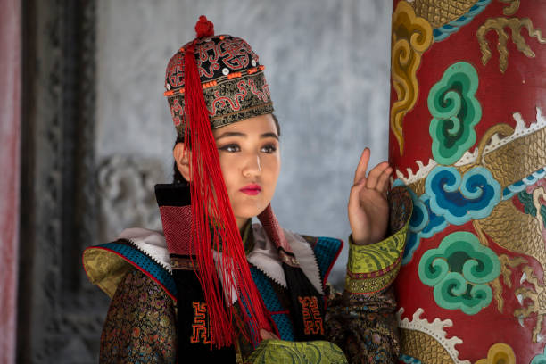 istock Mongolian woman in traditional outfit 856097446