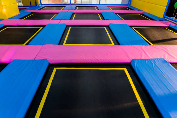 big empty trampoline waiting for children, lean place big empty trampoline waiting for children, lean place science and technology park stock pictures, royalty-free photos & images