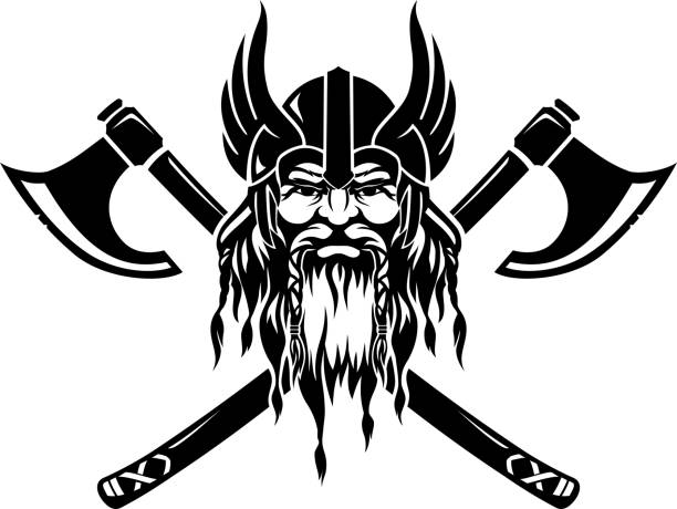 Viking Emblem Isolated vector illustration of Viking Winged Helmet with crossed axe abhor stock illustrations