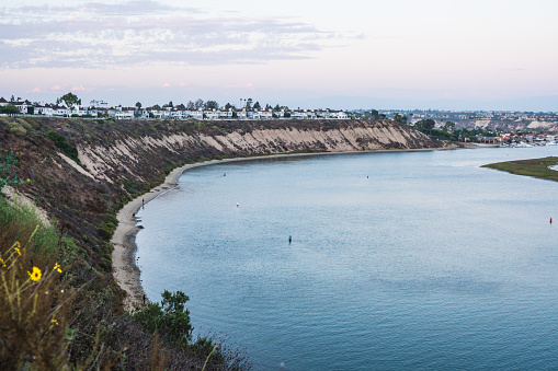 The beautiful Newport Back Bay in Orange County, Southern California during a summer sunset.