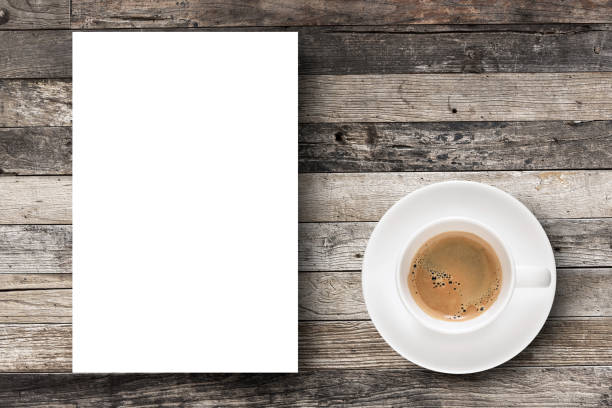 istock Flat lay Espresso coffee in coffee cup and white blank paper 856118466