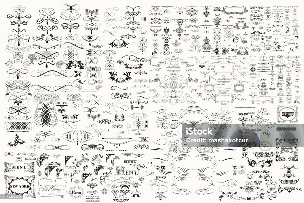 Riesige Mega große Sammlung oder eine Reihe von dekorativen Vektorelemente für design - Lizenzfrei Altertümlich Vektorgrafik