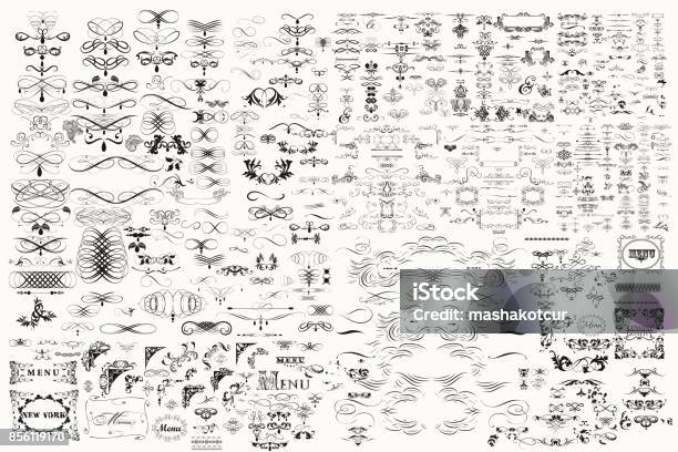 Huge Mega Big Collection Or Set Of Vector Decorative Elements For Design Stock Illustration - Download Image Now