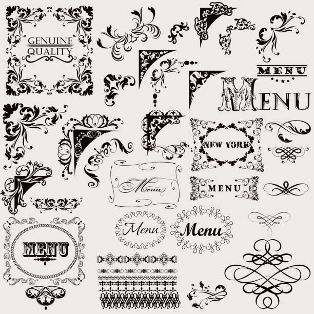 Set of hand drawn vector flourishes for design Set of hand drawn vector flourishes for design swashbuckler stock illustrations