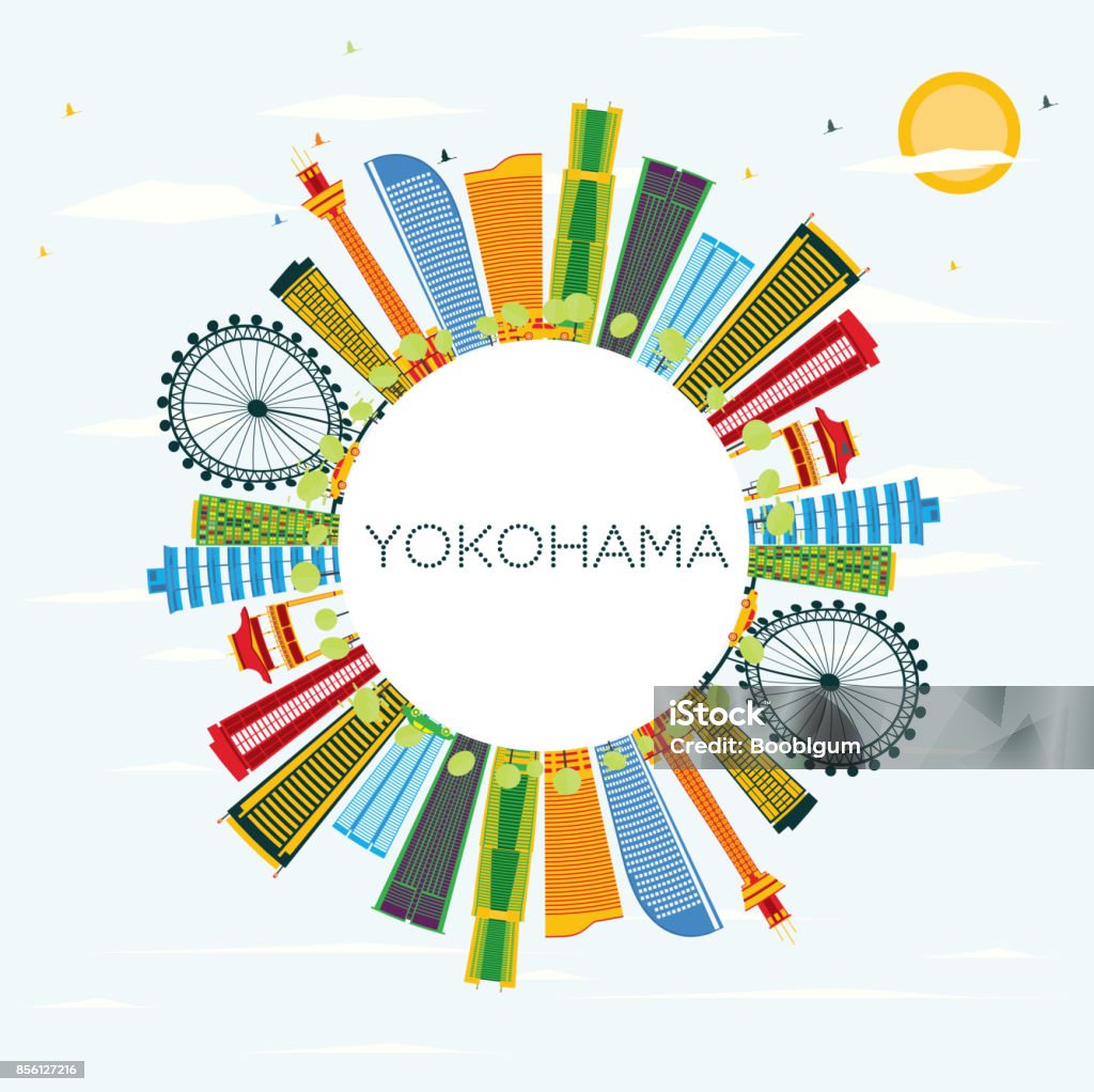 Yokohama Skyline with Color Buildings, Blue Sky and Copy Space. Yokohama Skyline with Color Buildings, Blue Sky and Copy Space. Vector Illustration. Business Travel and Tourism Concept with Modern Architecture. Yokohama stock vector