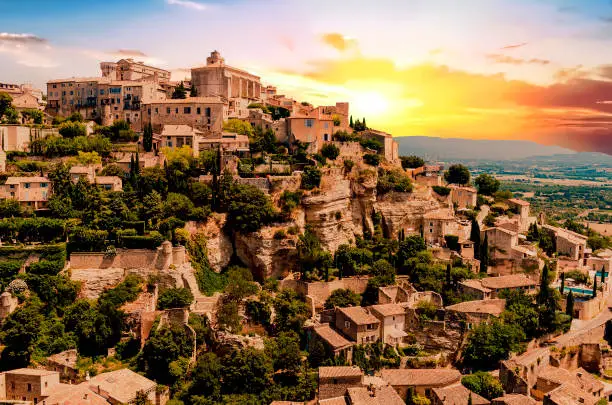 Small but beautiful old town of Gordes, Provence - France during sunset