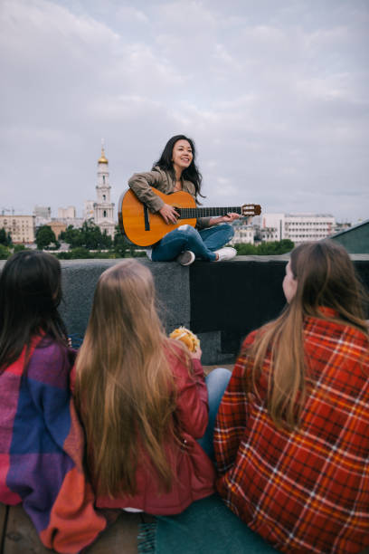 istock Happy singer and fans on live show 856142612