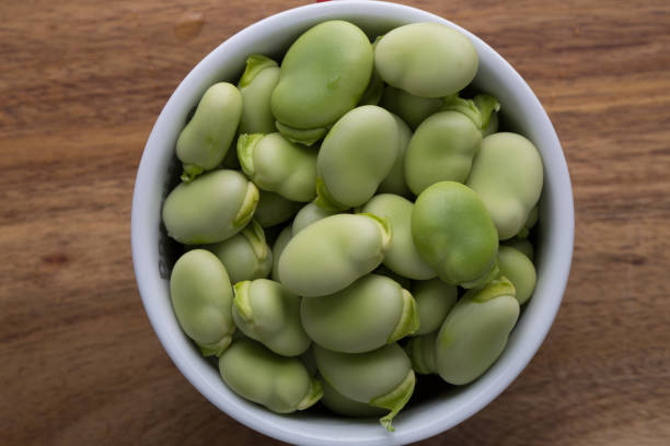 Close up fresh raw broad beans stock photo