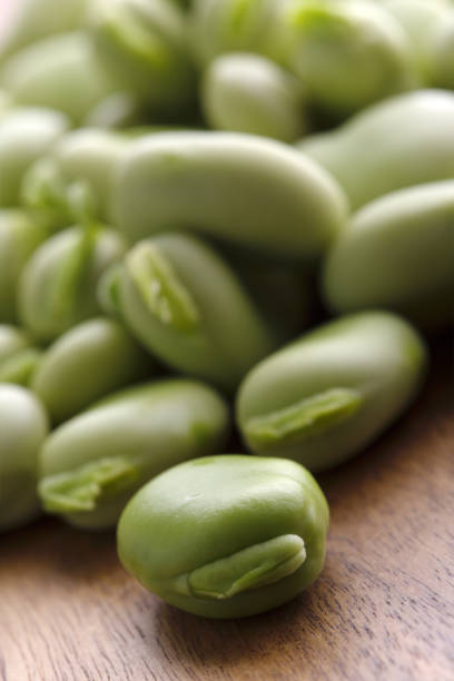 Close up fresh raw broad beans stock photo