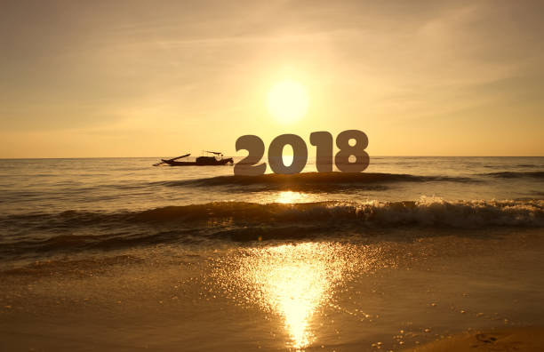 istock Silhouette Happy new year for 2018 on sunrise sky background 856163030