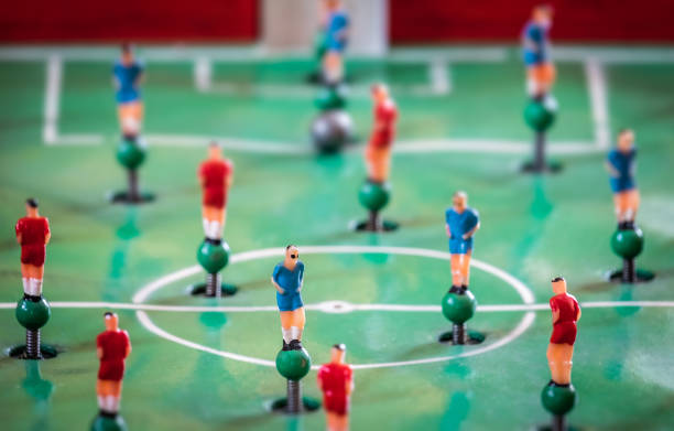 istock Player figurines of tabletop football game 856163794