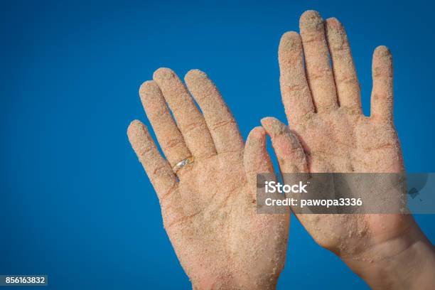 Beach Sand Covered Womans Hands Stock Photo - Download Image Now - Adult, Beach, Beauty