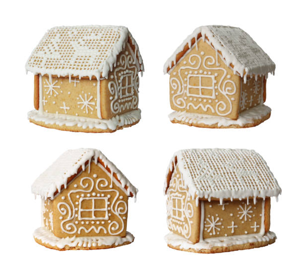 istock Christmas gingerbread cookie house set isolated on white 856164234