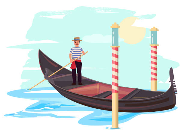 gondoliere auf einem boot - men gondolier people activity stock-grafiken, -clipart, -cartoons und -symbole