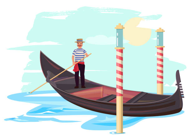 illustrations, cliparts, dessins animés et icônes de gondolier sur un bateau - gondolier