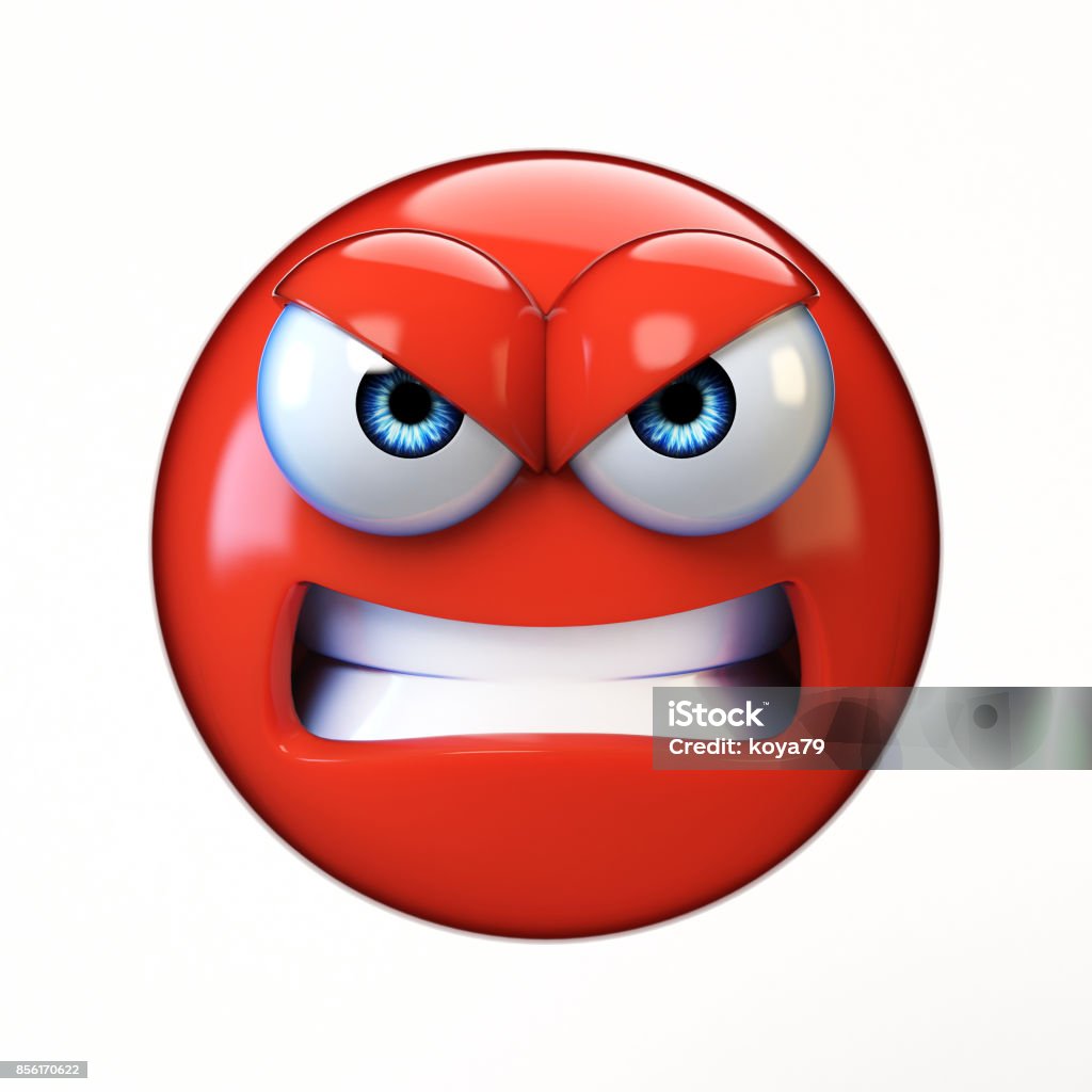 Emoji en colère isolé sur fond blanc, folle de rendu 3d émoticône - Photo de Colère libre de droits