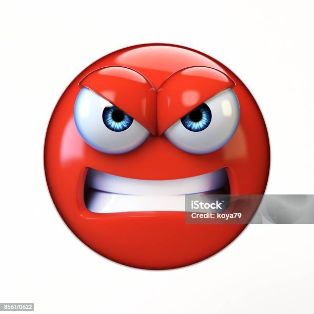 Photo libre de droit de Emoji En Colère Isolé Sur Fond Blanc Folle De Rendu 3d Émoticône banque d'images et plus d'images libres de droit de Colère