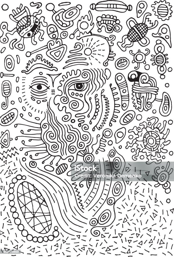 Surreal doodle alien on space. Illustration for design, poster. Abstract stock vector