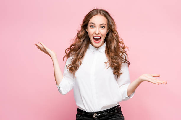 istock Surprised happy beautiful woman looking in excitement 856174332
