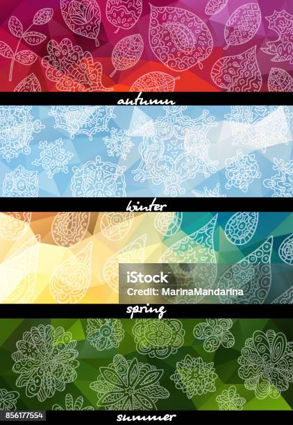Four Seasons Horizontal Banners Stock Illustration - Download Image Now - Four Seasons, Season, Vector