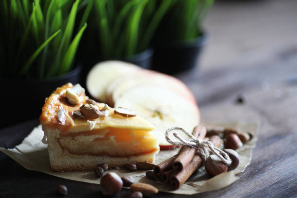 Sliced apple pie - studio shot with a white background