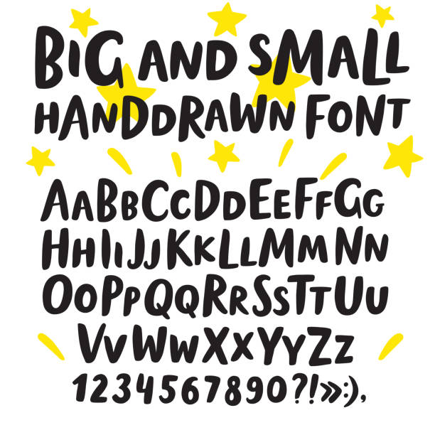 Brush hand drawn big and small letters Hand drawn brush ink vector ABC big and small letters set. Doodle decorative font for your design. cartoon fonts stock illustrations