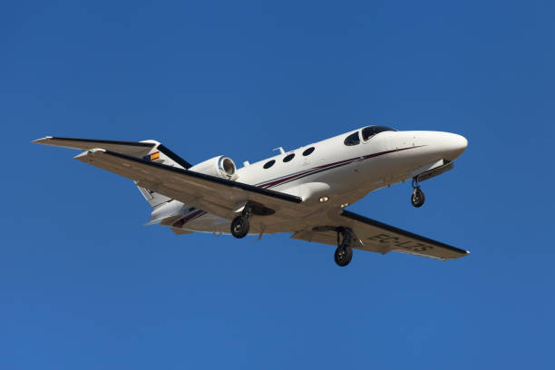 Clipper Jet Cessna 510 Citation Mustang Barcelona, Spain - August 10, 2017: Clipper Jet Cessna 510 Citation Mustang approaching to El Prat Airport in Barcelona, Spain. p51 mustang stock pictures, royalty-free photos & images