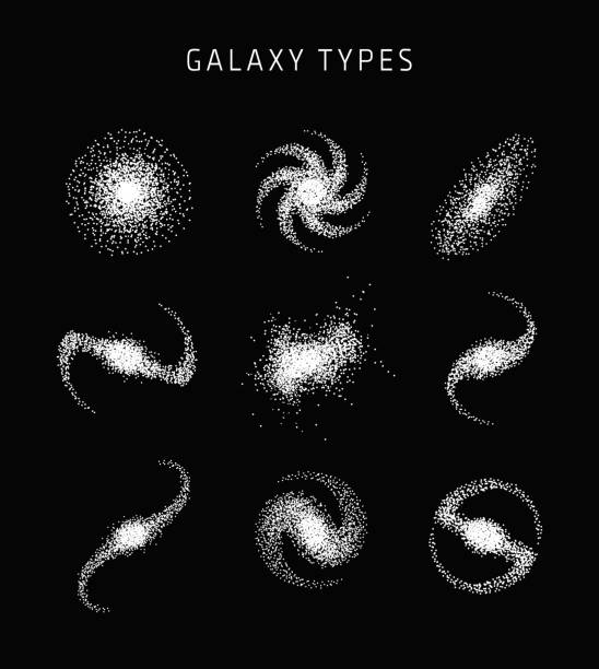 Galaxy types astronomy abstract vector Galaxy types astronomy abstract vector, science poster seismologist stock illustrations