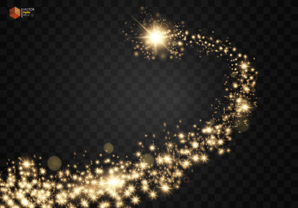 우주 빛나는 물결. 금 빛나는 투명 한 배경에 먼지 가신 반짝이 입자 별. 공간 혜성 꼬리입니다. 10 eps 벡터 - new greetings flash stock illustrations