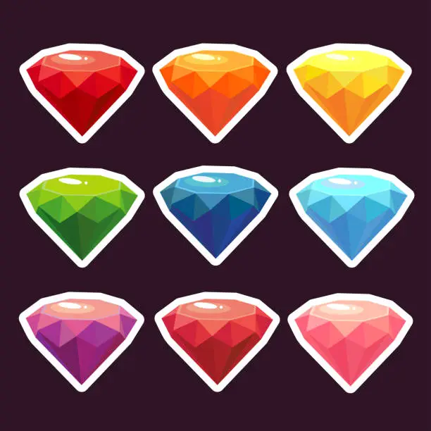Vector illustration of A set of stickers with gems