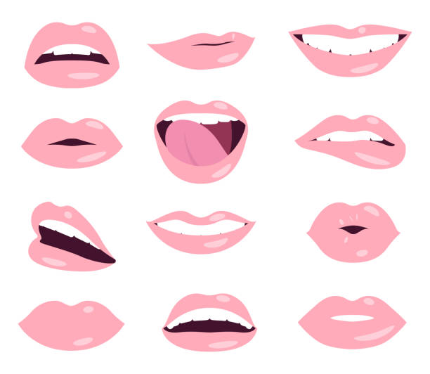 woman lips facial expression vector set nude woman lips facial expression vector set kissing on the mouth stock illustrations