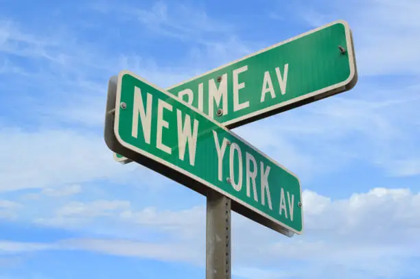 Street Sign New York Avenue Blue sky clouds USA