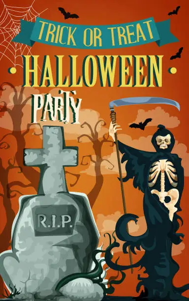 Vector illustration of Halloween night party death vector poster