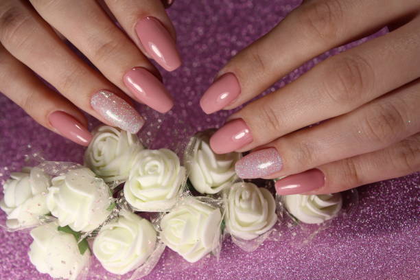 istock Elegant manicure design in cream color 856208416