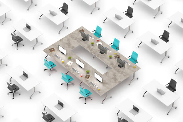 istock Concept top view of an office space with table standing out 856208690