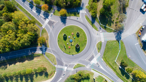 Aerial photography of a roundabout stock photo