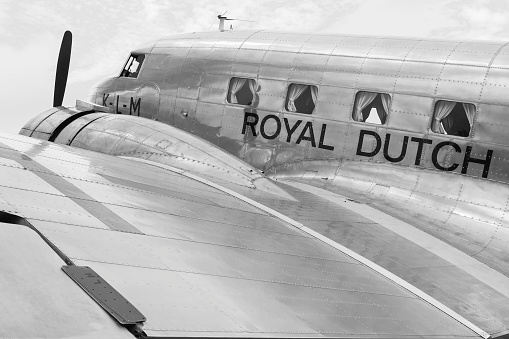 Leeuwarden Netherlands June 11 2016: Close up of a vintage Douglas DC-2 aircraft named 