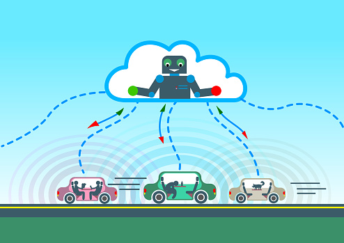 Autonomous Car Animation Autonomous Car Driving On Road And Sensing Systems Stock Illustration ...