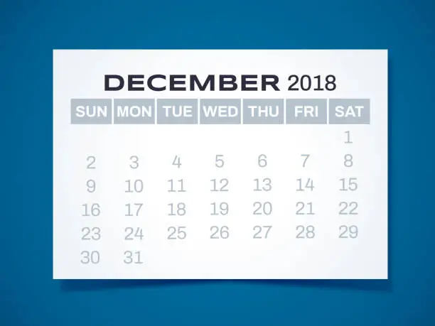 Vector illustration of December 2018 Calendar