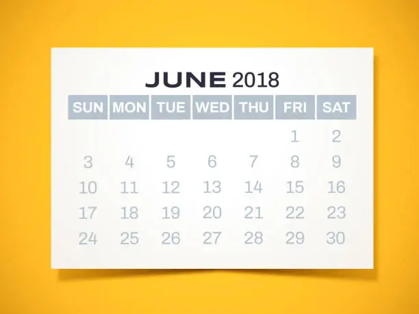 Vector illustration of June 2018 Calendar