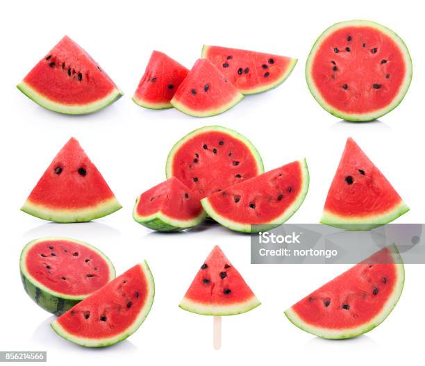 Watermelon Isolated On White Background Stock Photo - Download Image Now - Watermelon, Cut Out, Slice of Food