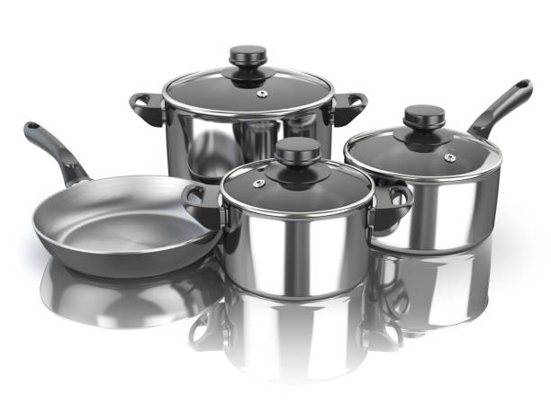 istock Pots and pans. Set of cooking stainless steel kitchen utensils and cookware. 856215478