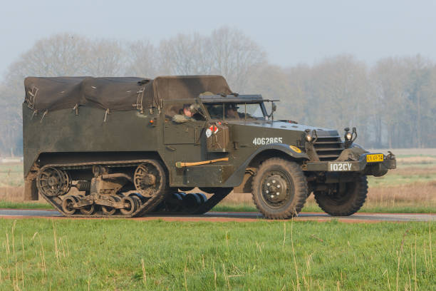 Balkbrug, Netherlands apr 10, 2015: The Final Push, M3 halftrack advancing to Groningen