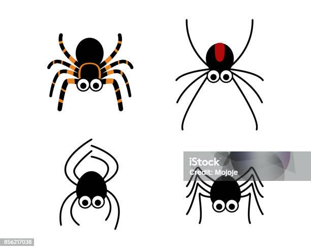 Set Of Cute Spider In Simple Style Vector Stock Illustration - Download Image Now - Spider, Cute, Vector