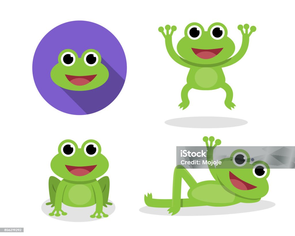 Jeu de grenouille verte en style cartoon, vector - clipart vectoriel de Grenouille libre de droits