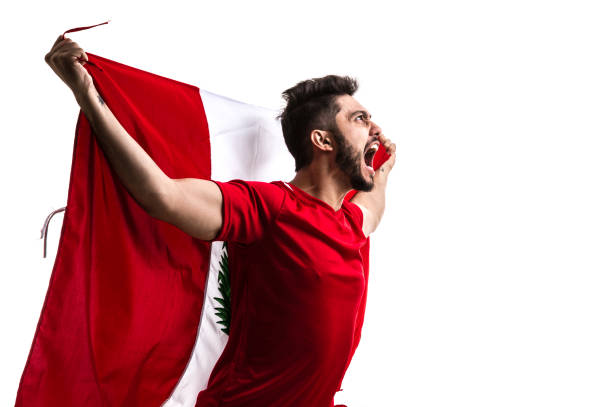 istock Peruvian Fan / Sport Player celebrating on white background 856223290